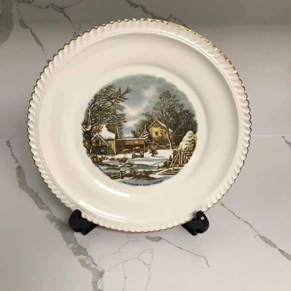 Vintage Harker Pottery Company Farmer’s Home Winter Plate - Picture 1 of 8